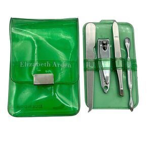 Vintage ELIZABETH ARDEN 4 Pieces Mini Manicure Nail Beauty Tavel Green Vinyl